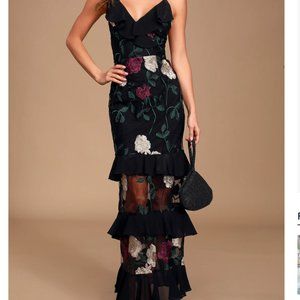 True to Heart Black Floral Embroidered Maxi Dress